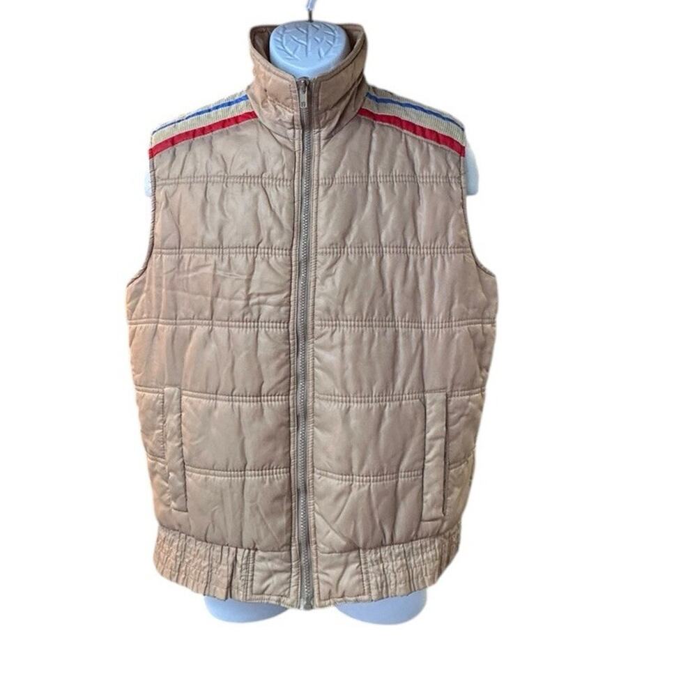 Vintage Alpine Ski Puffer Vest Men’s Medium Tan Nylon Quilted Retro 80s Korea